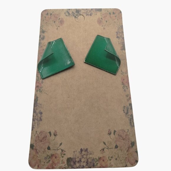 Green Geometric Earrings Metal Stud Post - Picture 1 of 5